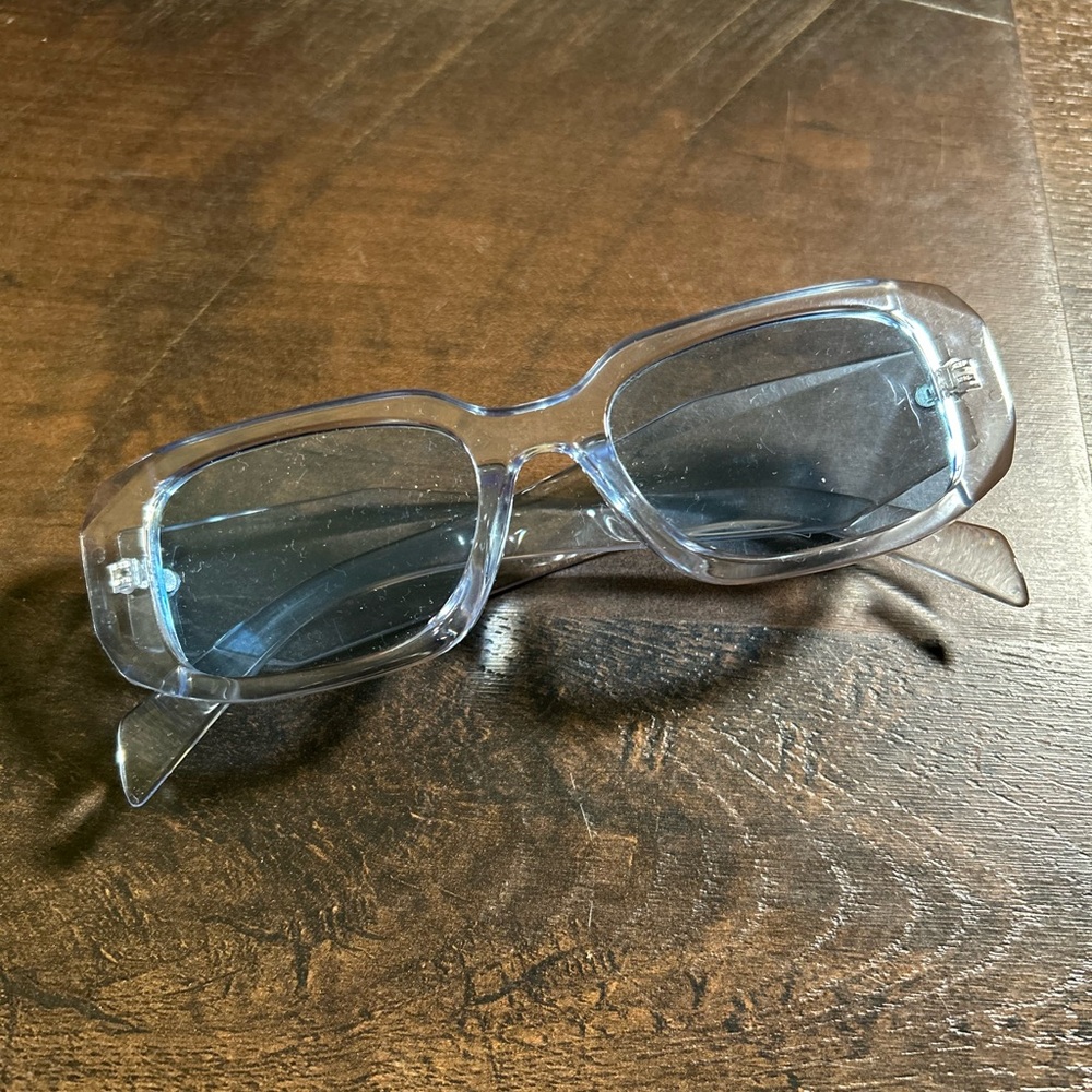 Clear Blue-Tinted Rectangular Sunglasses